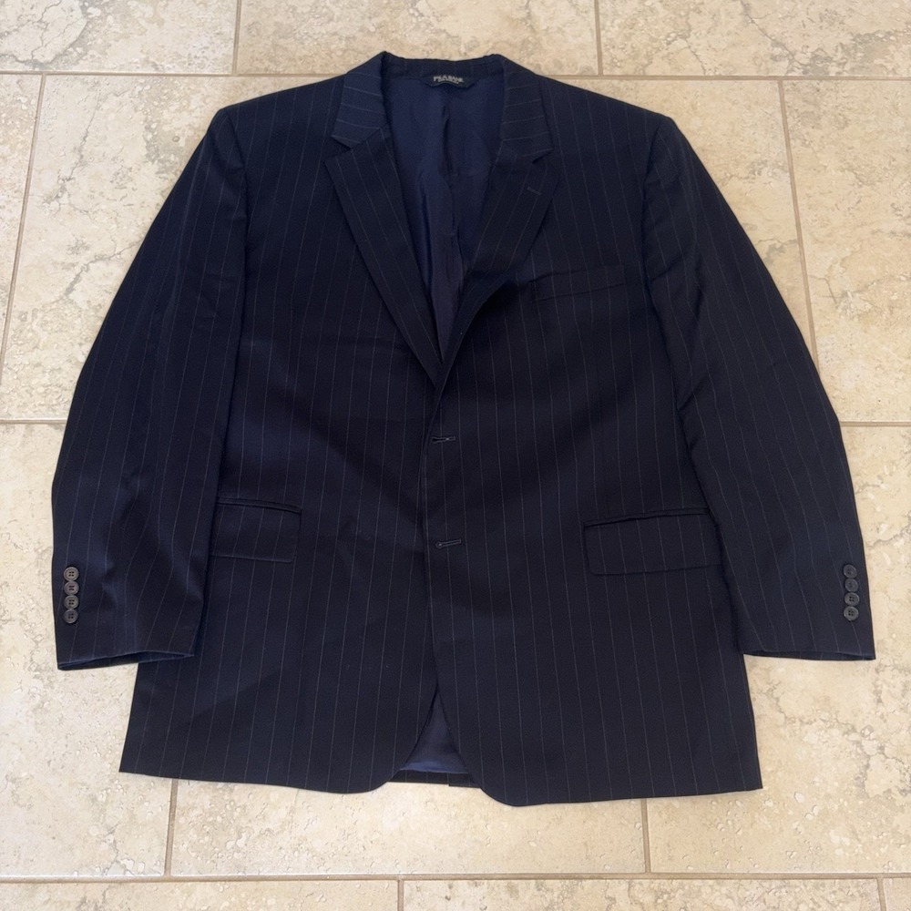 Jos A Bank Traveler Blazer Mens 48R Black Pin Stripes 100% Wool Pre-owned
